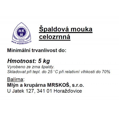 Mouka špaldová hladká celozrnná Mrskoš 5kg